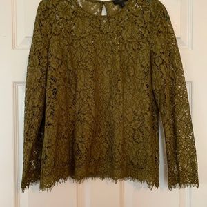 NWOT J.Crew Olive Green Lace Top With Cami, Size 6